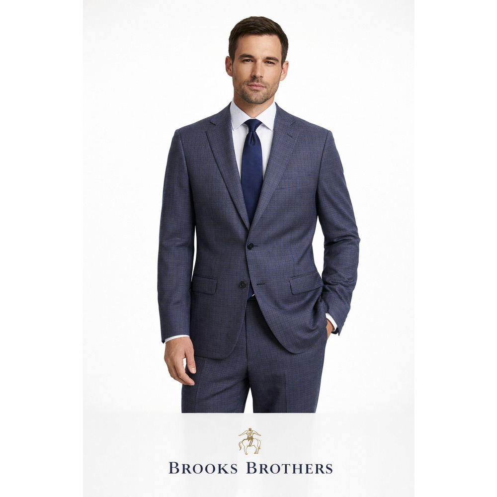 Brook's Brothers Regent Fit 46L Blue Tweed Windowpane Plaid 100 Wool Men Wedding